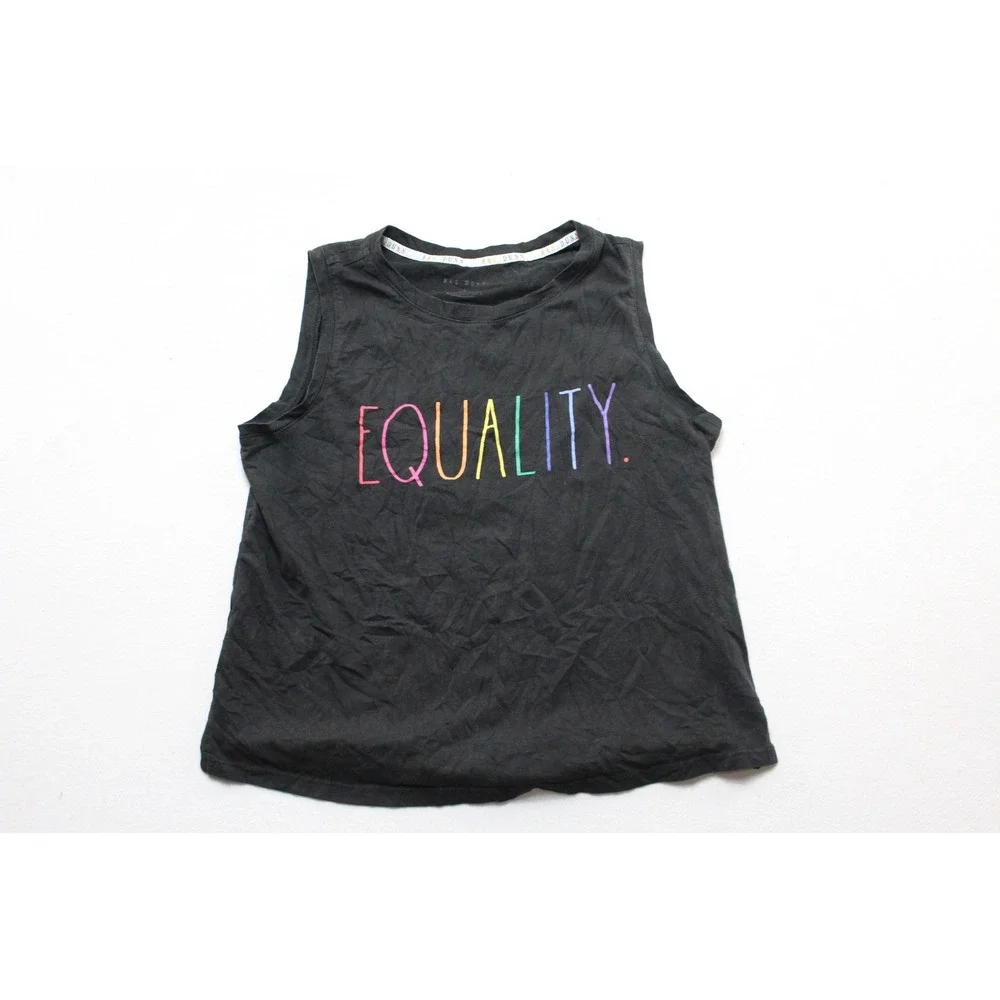 Rae Dunn Tank Top Women Small Black Excellent Equality Rainbow Muscle Tee